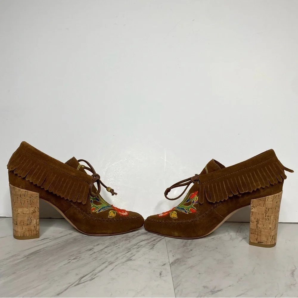 New! Tory Burch Huntington Fringe Brown Leather Heeled Bootie 6M